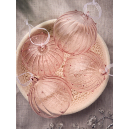 Christmas Pink Bobble Spot Glass Baubles - Set of 4