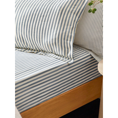 Hebden Navy Striped 100% Cotton Fitted Sheet