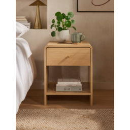 Light Wood Curved Bedside Table