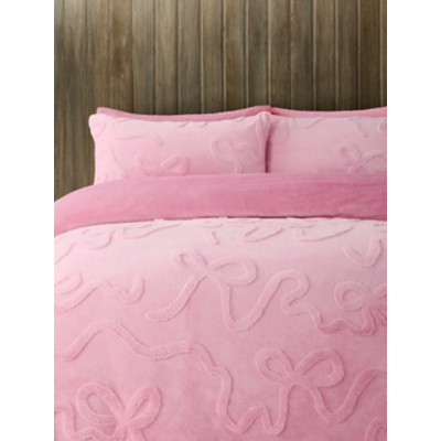 Pink Jacquard Bow Super Soft Faux Fur Duvet Set