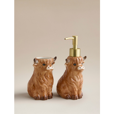 Brown Highland Cow Soap Dispenser & Tumbler Set