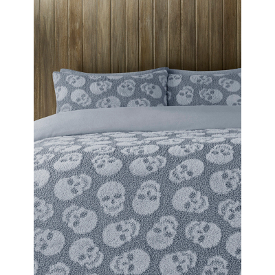 Grey Boucle Fur Skulls Duvet Set Single