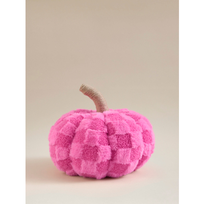 Summerween Pink Checkerboard Pumpkin Shaped Cushion