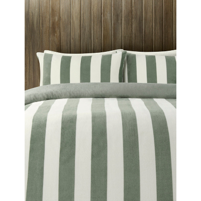 Light Green & Cream Super-Soft Stripe Fleece Duvet Set