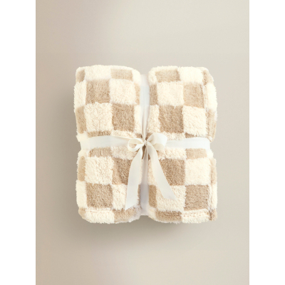 Beige Super-Soft Checkerboard Blanket - 200cm x 220cm