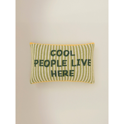 Green Cool People Live Here Knitted Cushion