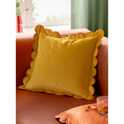 Furn Lemon Lil Scallop Velvet Cushion