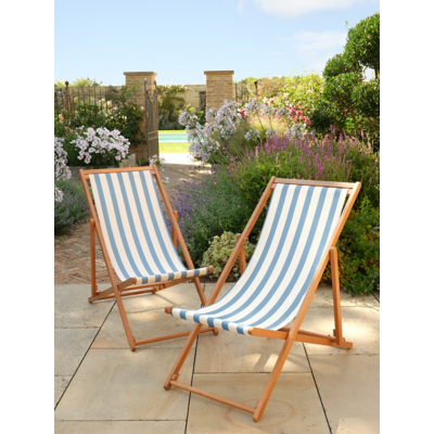 Blue and White Stripe Deck Chair - Set of 2