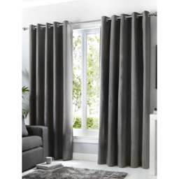 Fusion Sorbonne 100% Cotton Pair of Eyelet Curtains in Charcoal