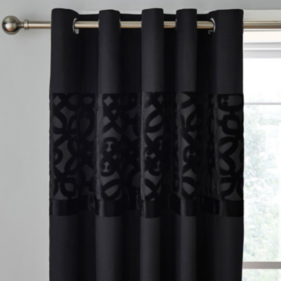 Catherine Lansfield Black Lattice Cut Eyelet Curtains