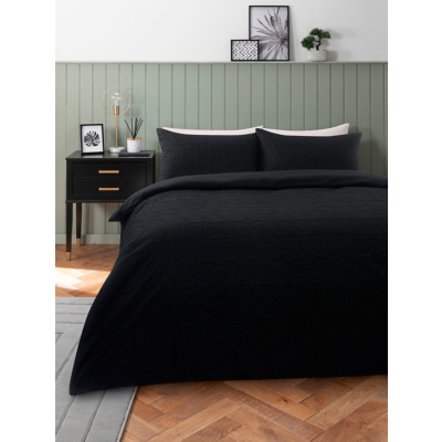 Black Embossed Flower Duvet Set