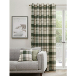Fusion Balmoral Check 100% Cotton Bottle Green Eyelet Curtains