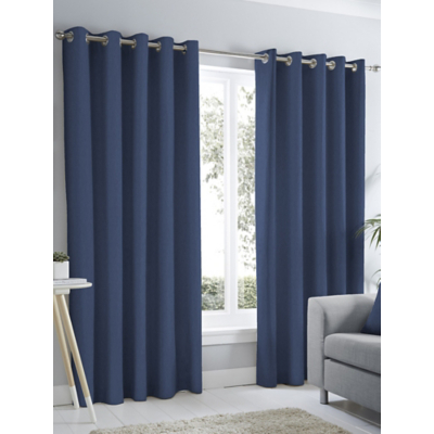 Fusion Sorbonne 100% Cotton Pair of Eyelet Curtains in Navy Blue