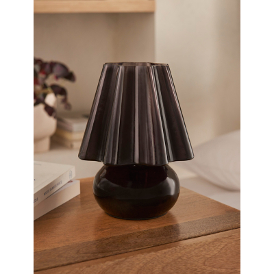 Black Pleated Mushroom Battery Table Lamp