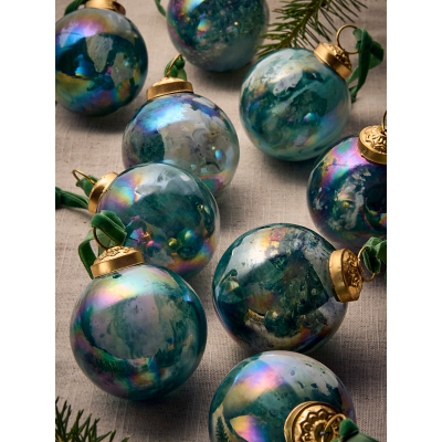 Marble-Effect Glass Baubles - Set of 9