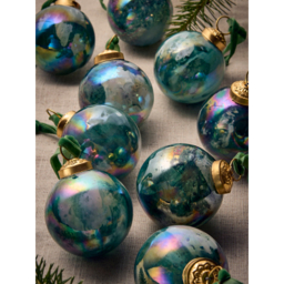 Marble-Effect Glass Baubles - Set of 9