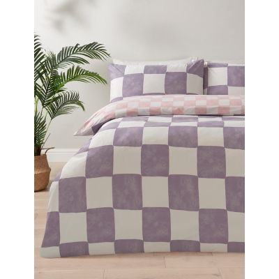Lilac & Pink Checkerboard Reversible Duvet Set