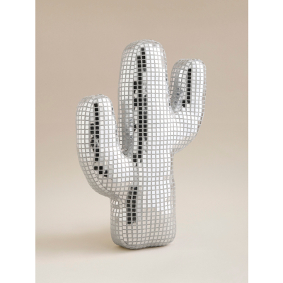 Silver Disco Ball Cactus-Shaped Cushion