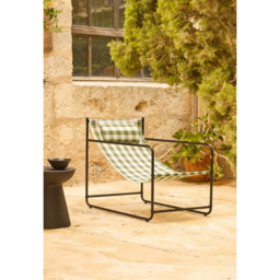 Green Checkered Metal Garden Lounge Chair