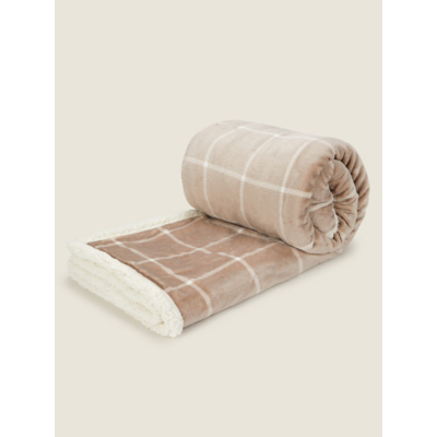 Natural Check Sherpa Throw - 150cm x 120cm