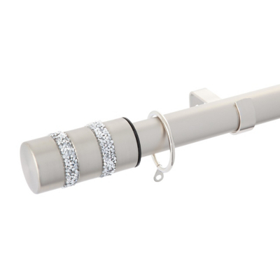A-International Brushed Steel Extendable Curtain Pole with Diamante Barrel Finials