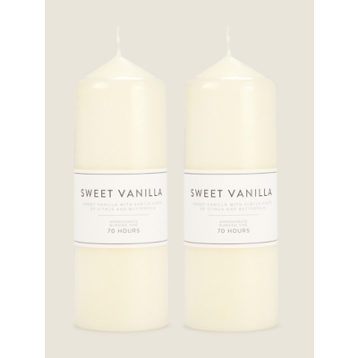Ivory Sweet Vanilla Scented Large Pillar Candle - Set of 2