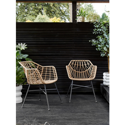 Natural Rattan Garden Dining Chairs - Set of 2