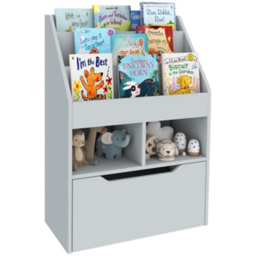 HOMCOM Grey Kids Bookcase & Toy Drawer