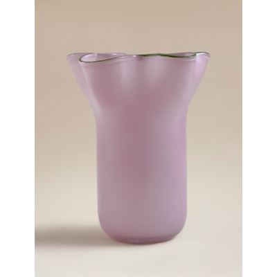 Pink & Green Wavy Edge Glass Vase
