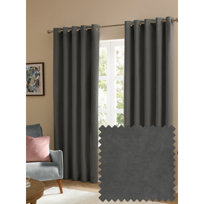 Furn Charcoal The Ultimate Velvet Lined Eyelet Curtains