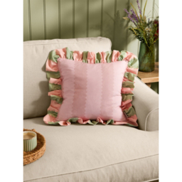 Wylder Pink & Green Birdie Stripe Ruffle Cushion