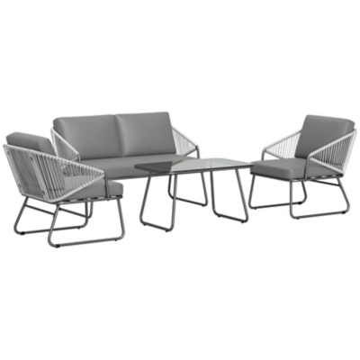 Outsunny Grey 4 Piece Rattan Garden Sofa Set