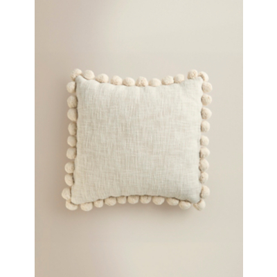 Natural Slub Pom-Pom Edge Cushion