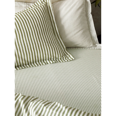 Hebden Olive Striped 100% Cotton Fitted Sheet