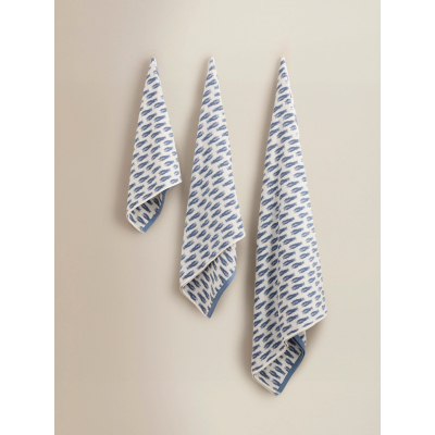 Cream & Blue Hazey Jacquard Cotton Towel Range