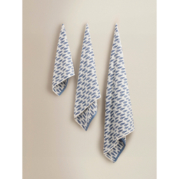 Cream & Blue Hazey Jacquard Cotton Towel Range