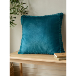 Catherine Lansfield Teal Velvet and Faux Fur Cushion