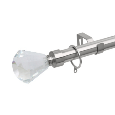 A-International Brushed Steel Extendable Pole Curtain with Tear Drop Crystal Finials