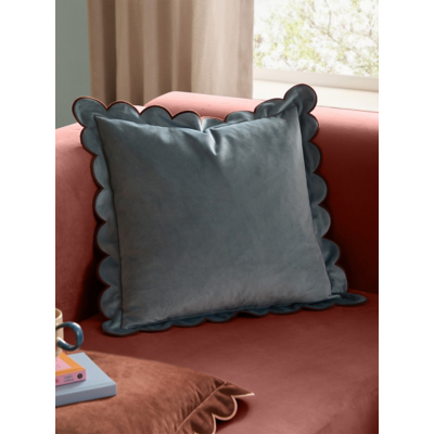 Furn Blue Lil Scallop Velvet Cushion