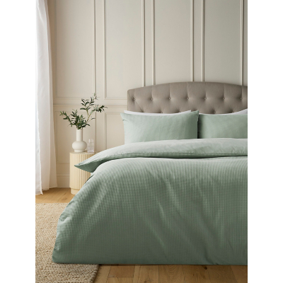Green Chunky Woven Washed Cotton Waffle Duvet Set by George at