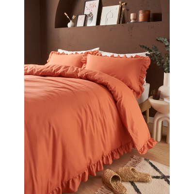 Orange Plain Frill Edge Duvet Set