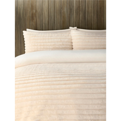 Cream Jumbo Stripe Jacquard Super Soft Faux Fur Duvet Set