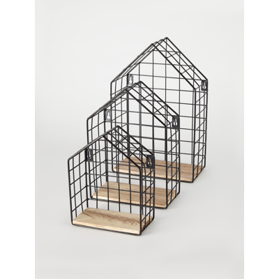 Black House Shaped Wire Shelves Set of 3