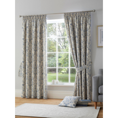 D & D Blue Averie Pencil Pleat Curtains