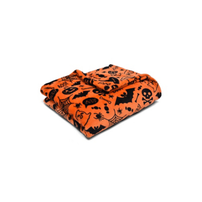 Bedlam Halloween Boo Orange Kids Fleece Throw - 150cm x 120cm
