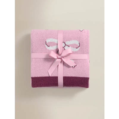 Pink Bow Knitted Throw - 150 x 120cm