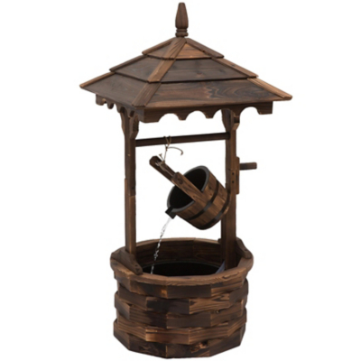 Outsunny Wooden Wishing Well Water Fountain with Bucket