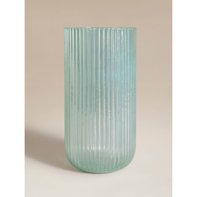 Green Iridescent Glass Ribbed Vase