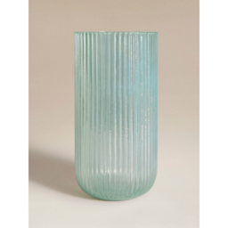 Green Iridescent Glass Ribbed Vase