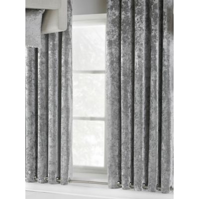Paoletti Verona Silver Crushed Velvet Eyelet Curtain